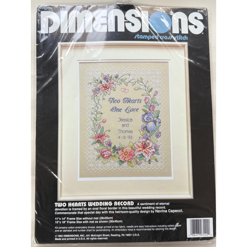Vintage Dimensions Two Hearts Wedding Record Stamped Cross Stitch Kit
